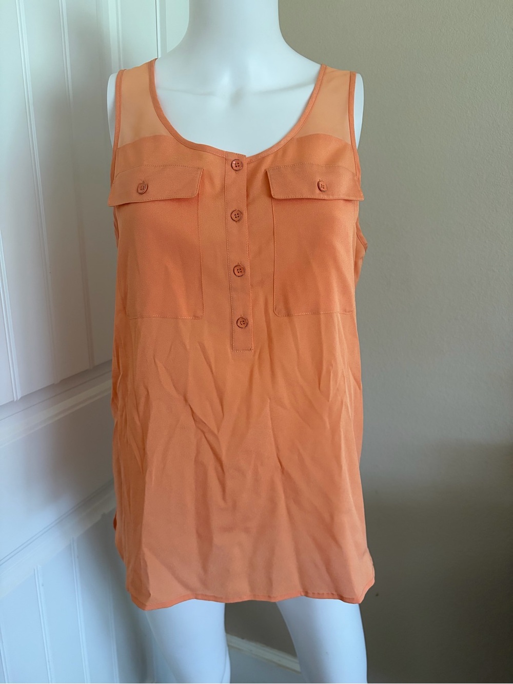 Kensie Orange Sheer Flowy Blouse